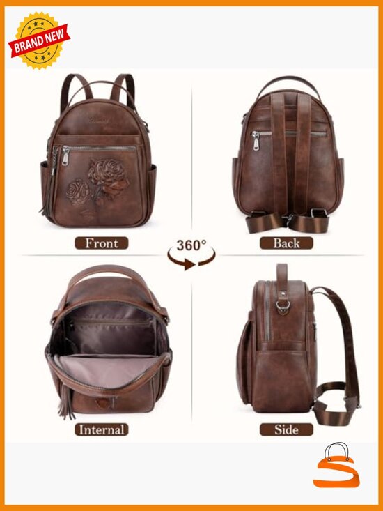 Embossed Leather Mini Backpack Purse for Women, Small Travel Daypack Shoulder main image 6